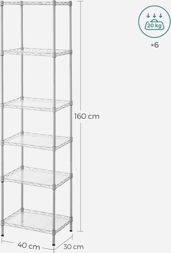 Étagère de rangement grillagée en métal avec roulettes à 6 niveaux For  Living