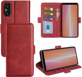 Sony Xperia 5 V Hoesje - MobyDefend Luxe Wallet Book Case (Sluiting Zijkant) - Rood - GSM Hoesje - Telefoonhoesje Geschikt Voor Sony Xperia 5 V