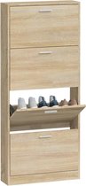 The Living Store Schoenenkast Eiken - 59 x 17 x 150 cm - 4 lades