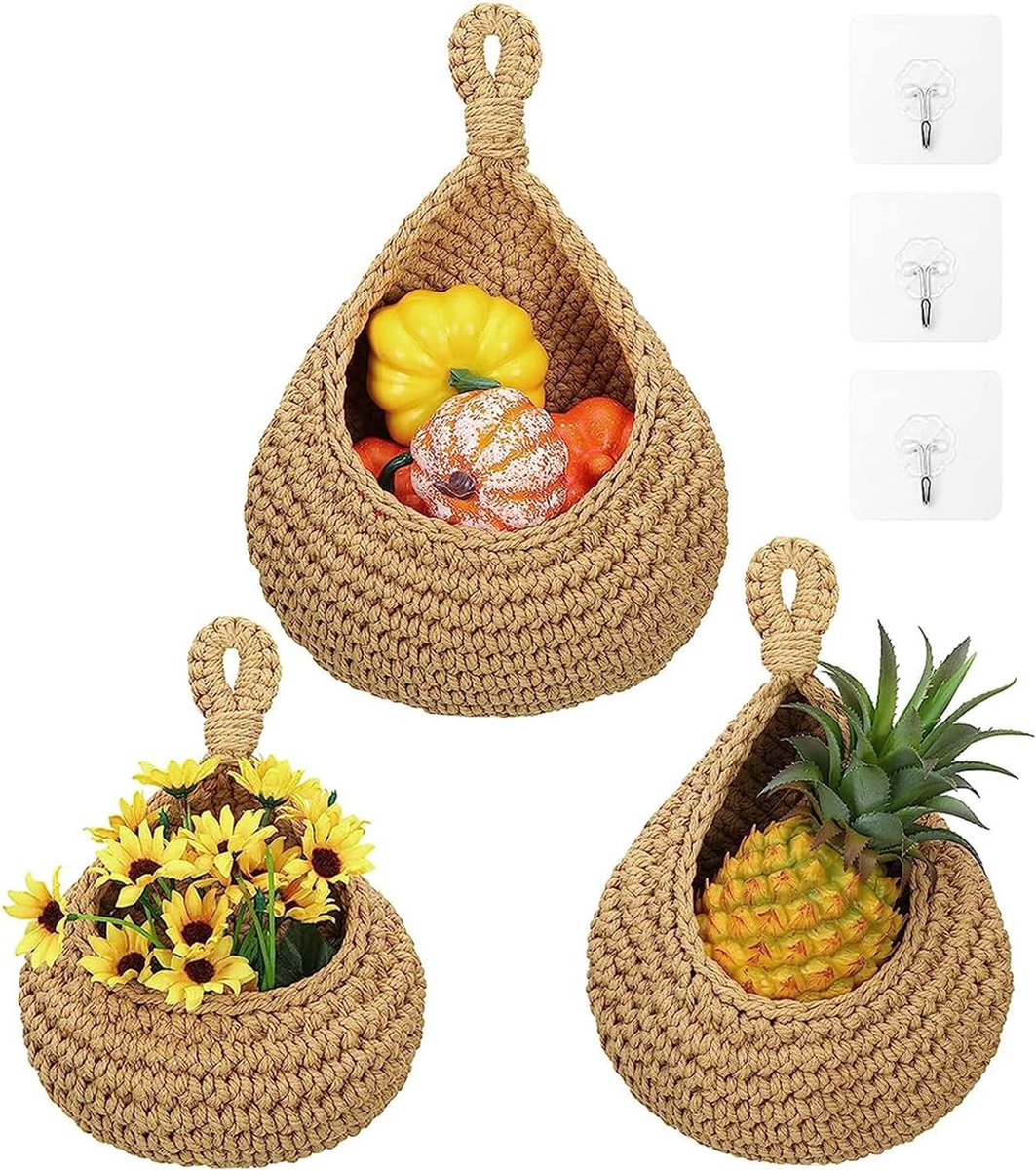 Corbeille à fruits, panier mural suspendu, paniers de rangement, sac en  jute, paniers