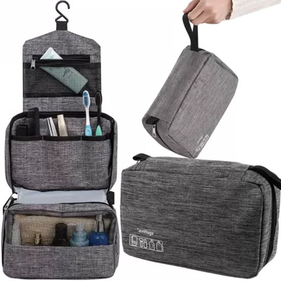 YUNICS® Trousse de Toilette Homme - Trousse de Toilette avec Crochet - Trousse de Toilette Homme - Trousses de toilette - Trousse de Toilette - Trousse de Toilette de Voyage - À Suspendre - Avec Crochet - Grijs