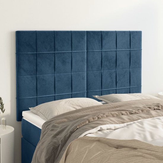 The Living Store Hoofdbord - Donkerblauw - Stof - Verstelbare hoogte - Comfortabele ondersteuning - 144 x 5 x 118/128 cm