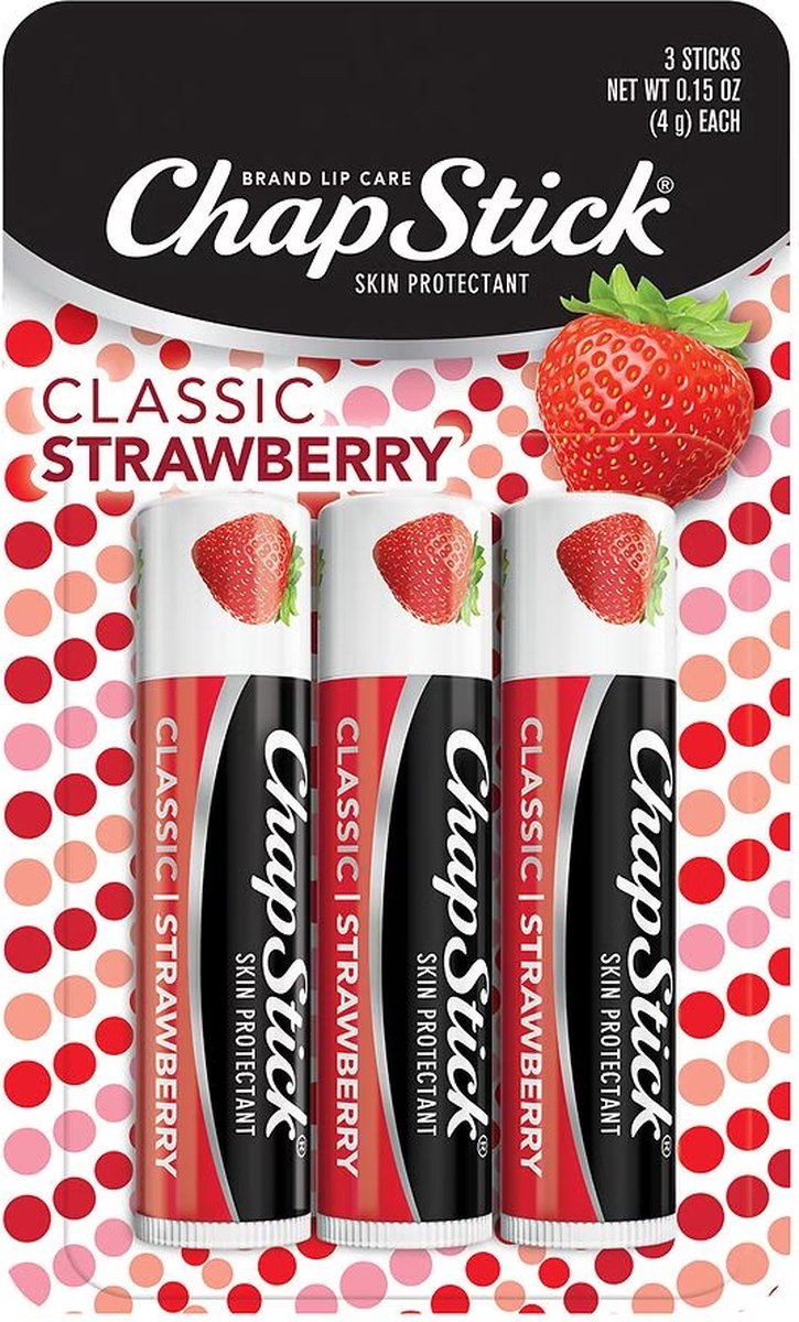 ChapStick Lip Moisturizer – Lippenbalsem Aardbei – Beschermend & Verzorgend – 3 Stuks