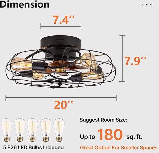Stille Plafondventilator met Verlichting en Afstandsbediening E27 Retro Plafondlamp met Ventilator Rotan Lampenkap Plafondlamp Vintage Industriële Ventilatorlamp voor Slaapkamer Keuken
