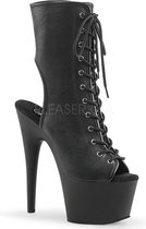 Adore-1016 plateau peeptoe enkellaars met open hiel en stiletto hak mat zwart - (EU 36 = US 6) - Pleaser