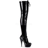 EU 42,5 = US 12 | DELIGHT-3023 | 6 Heel, 1 3/4 PF Lace-Up Stretch Thigh Boot, Side Zip