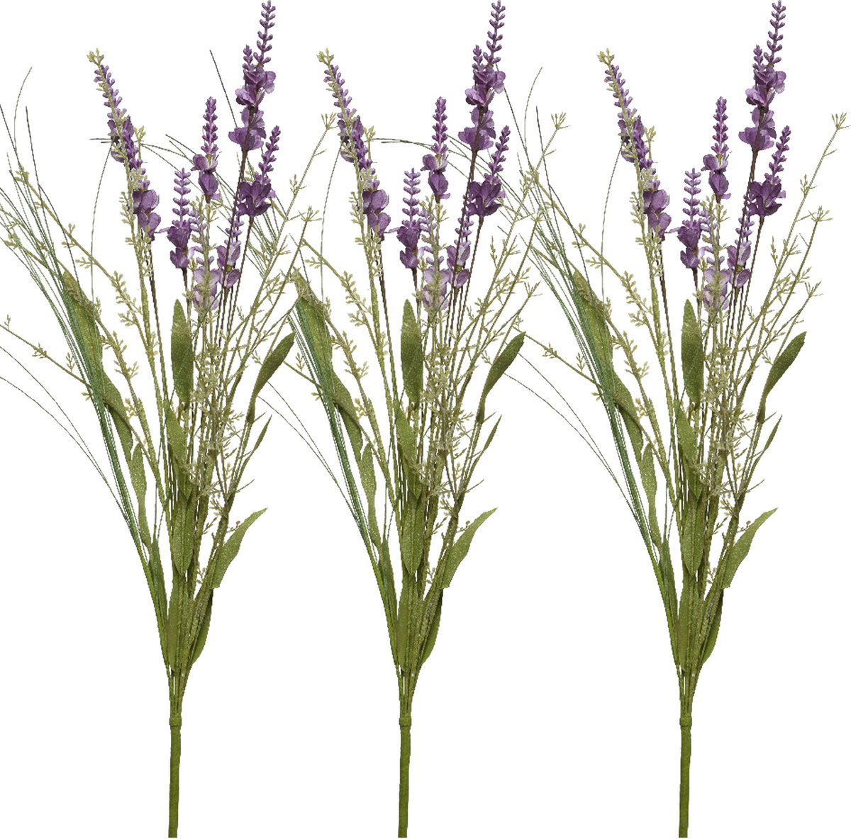 Everlands Kunsttak lavendel - 3x - kunststof - lila paars - 4 x 13 x H75 cm