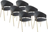 PASCAL MORABITO Set van 6 stoelen van velours en goudkleurig metaal - Grijs - MADOLIA - van Pascal Morabito L 55 cm x H 81 cm x D 55 cm
