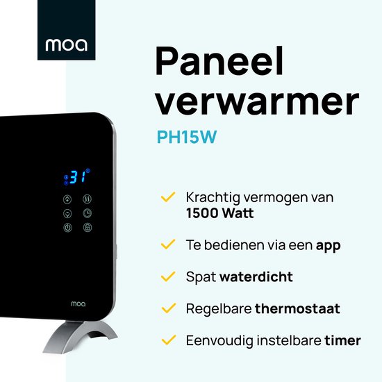MOA Smart Glazen Paneelverwarmer met WiFi - Elektrische kachel -  Convectorkachel -... | bol.com