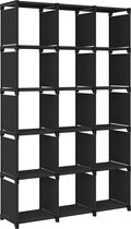 The Living Store Vakkenkast - 103 x 30 x 175.5 cm - Zwart stof en staal - 15 open vakken