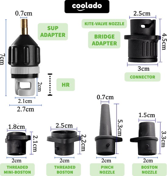 Coolado SUP Adapter - SET 1 | Schräder | kites en wing foils | SUP-Boards | SUP pomp | Kite pomp | Opblaasbare Boot | Opblaasbare tent | Air Tent | Lucht Tent