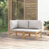 The Living Store Bamboe Loungeset Hoekbank - 69 x 69 x 65 cm - Lichtgrijs kussen - Modulair ontwerp