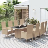 The Living Store Tuinset - Beige - 240x90x75 cm - PE-rattan - Staal - Acaciahout - 8 stoelen