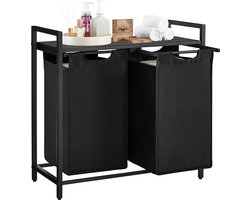 O'DADDY® Wasmand 2 vakken – uitschuifbare wassorteerder met plank - 73 x 33 x 72 cm – metaal - dark grey