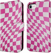 iMoshion Hoesje Geschikt voor iPhone SE (2022) / SE (2020) / 8 / 7 / 6s / 6 Hoesje Met Pasjeshouder - iMoshion Design Bookcase smartphone - Roze / Retro Pink