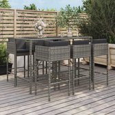 The Living Store Tuinbarset - Grijs - PE-rattan - Gepoedercoat staal - 180x70x110 cm - Weerbestendig