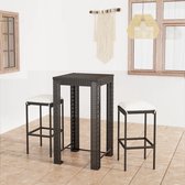 The Living Store Barset - Vierkante bartafel 60.5 x 60.5 x 110.5 cm - Set van 2 barkrukken - PE-rattan en gepoedercoat staal - Kleur- zwart