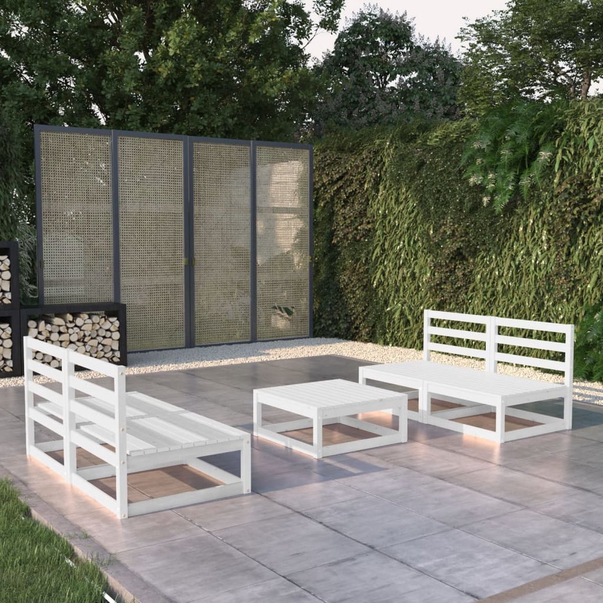 The Living Store 5-delige Loungeset massief grenenhout wit - Loungeset - Tuinmeubel - Houten Lounge Set - Zitgelegenheid - Buitentijd