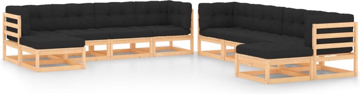 The Living Store 10-delige Loungeset met antracietkleurige kussens grenenhout - Loungeset - Tuinset - Pallet Lounge - Buitendecor - Teak