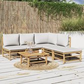 The Living Store Bamboe Loungeset - 3 delig - inclusief tafel - Lichtgrijs kussen - 100% polyester - Afmetingen- 55 x 69 x 30 cm