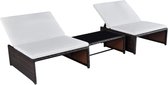 The Living Store Rattan LoungeSet - 2 Chaises avec table - Marron - 190 x 65 cm - Dossier réglable - 100 % polyester - kussen de 4 cm d'épaisseur - Facile à assembler