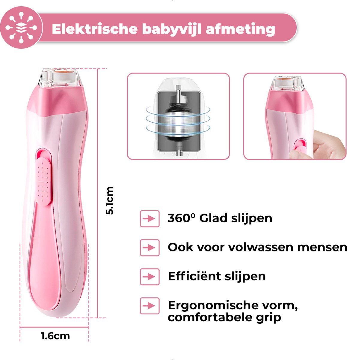 Luxegoed - Nagelvijl set - Nagel vijl set - Electrische Baby Nagel Vijl - Veilig nagels verzorgen met LED licht for baby, peuter, kinderen en volwassenen - met 6 verschillende vijlen en verstelbare snelheden — cadeau in Verzorging - foto 5