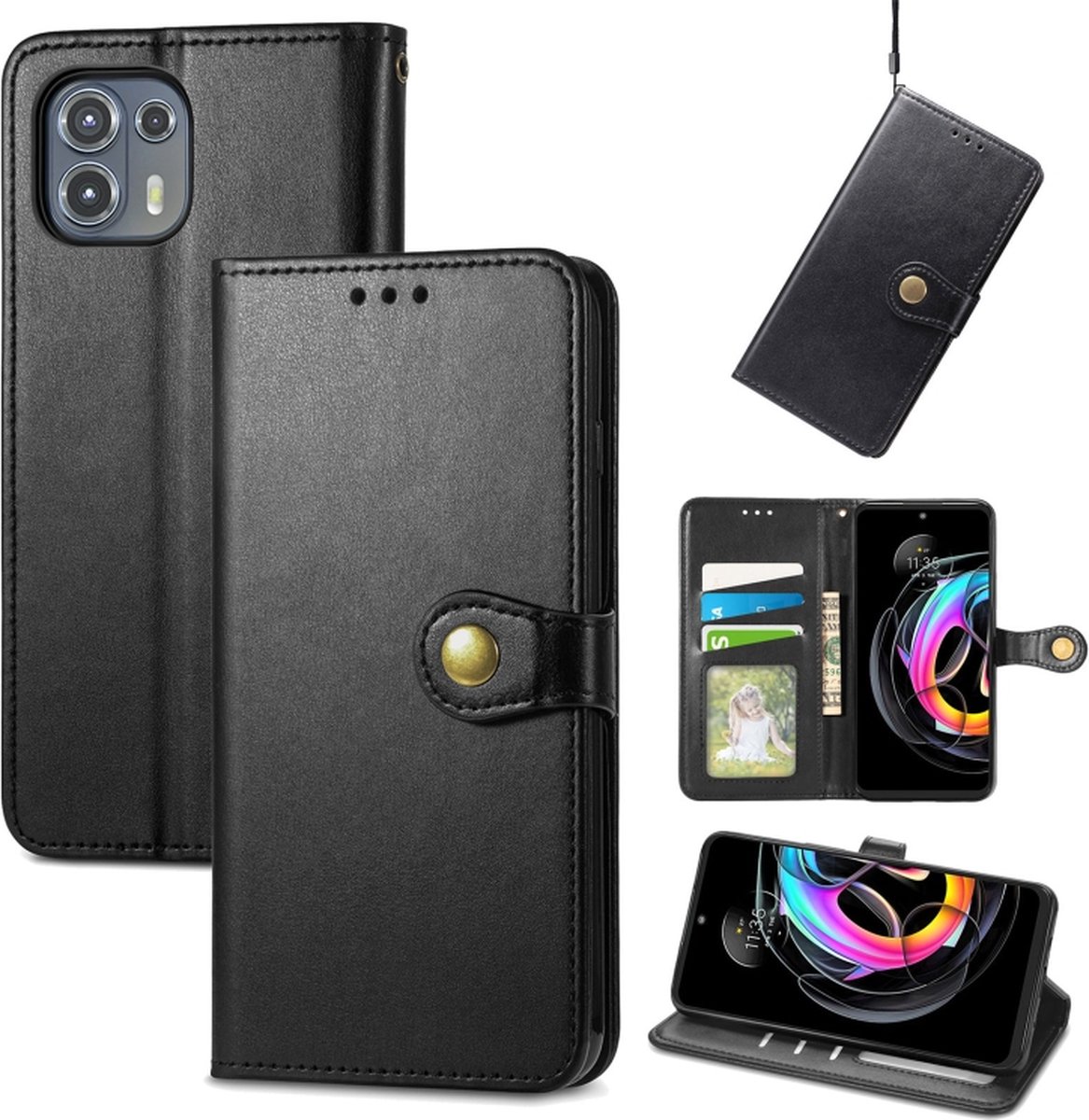 Luxe PU-leer Wallet Case + PMMA Screenprotector voor Motorola Edge 20 Lite _ Zwart