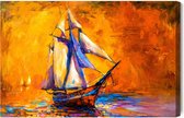 Schilderijkoning - Canvas Schilderij Zeilboot In De Zee - 40 x 30 cm