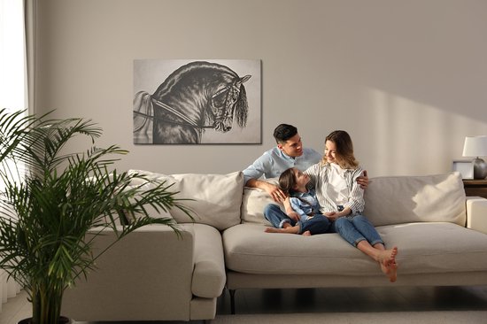 Schilderijkoning - Canvas Schilderij Geschetst Paard - 40 x 30 cm