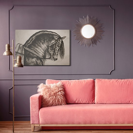 Schilderijkoning - Canvas Schilderij Geschetst Paard - 40 x 30 cm