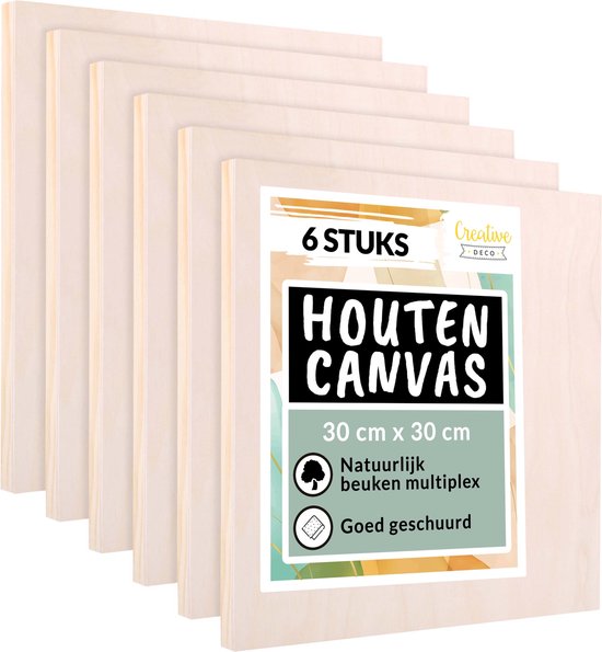 Creative Deco Houten Schilderborden | Set van 6 Stuks | 30 x 30 cm | Multiplex Canvas | Decoupage, Foto's, DIY