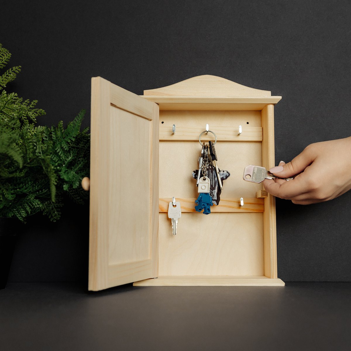 Creative Deco Armoire à clés en bois Boîte à clés | 6 crochets | 20 x 6 x  29,5 cm |... | bol