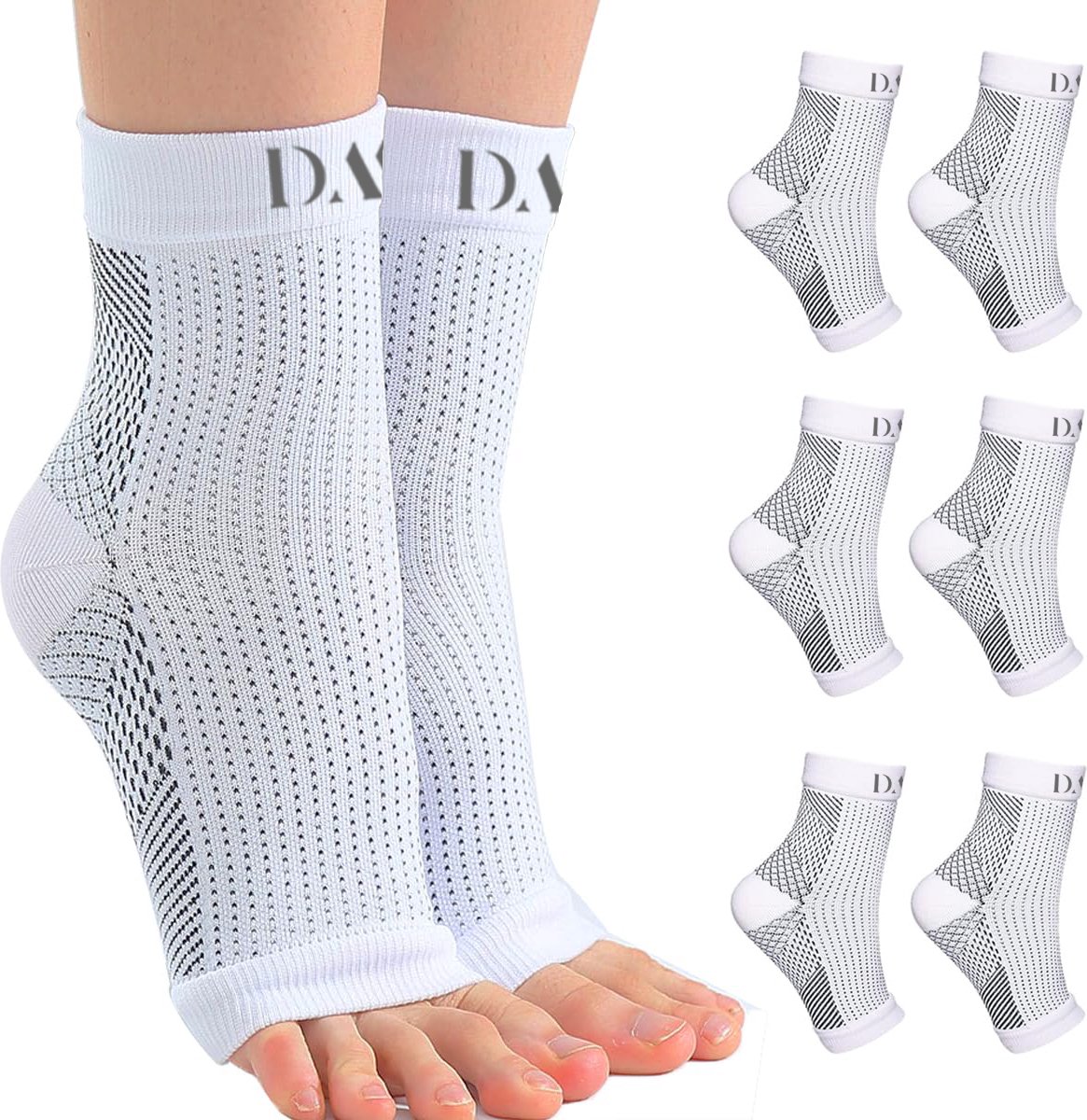 De Millennials - Compressiesokken voor heren en dames - 3 paar - Wit - Maat S/M - Maat 34-40 - Compressie sokken -enkelbandage - voetbandage - compressiekousen - plantar fasciitis sokken - sport - fitness - hardlopen - doorbloeding -