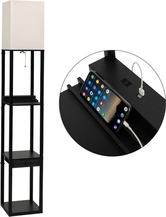 Houten vloerlamp met 3 planken - Geïntegreerde lamp - Bruin