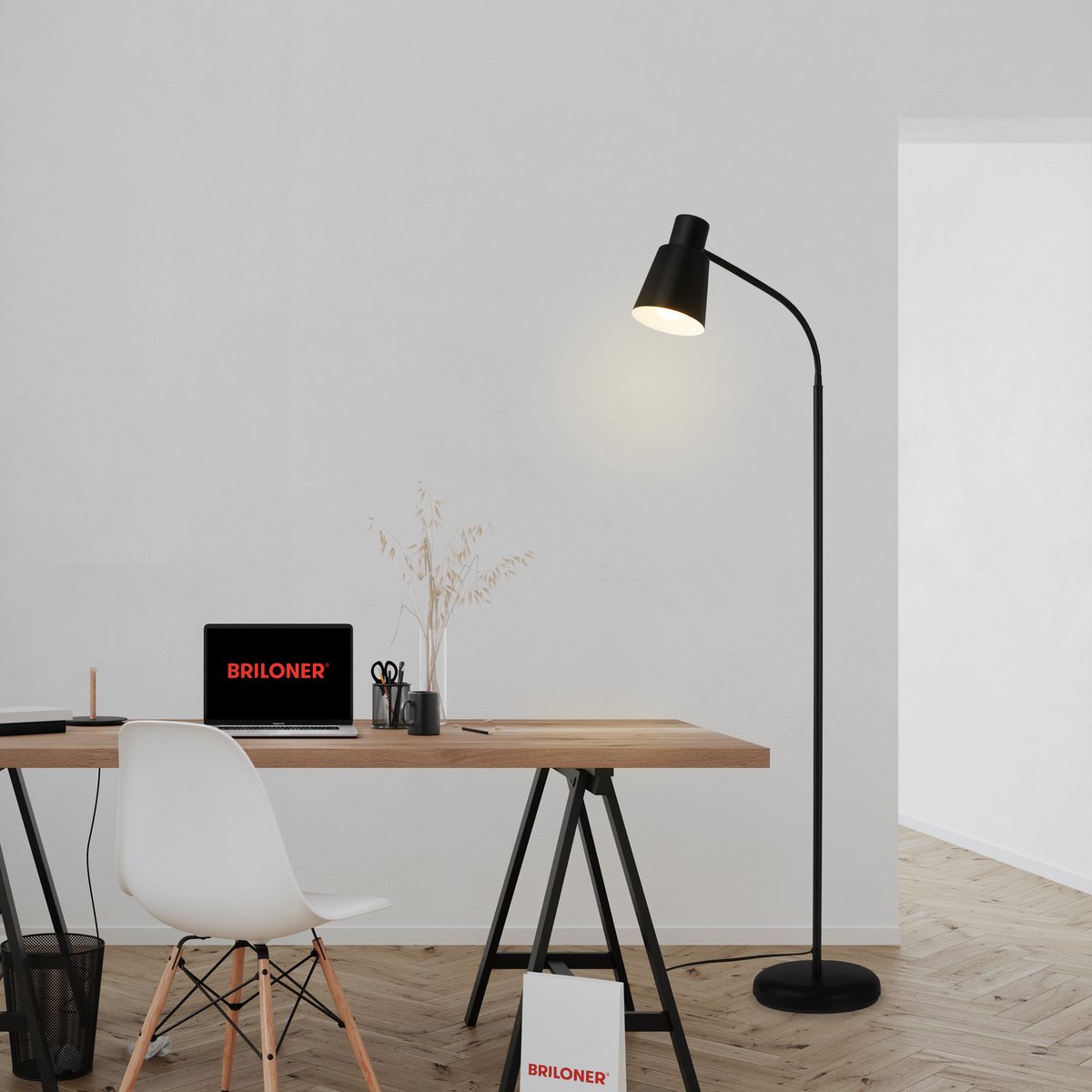 BRILONER Ekko - Vloerlamp - woonkamer staande lamp - leeslamp - industrieel - metaal - E27 fitting - zwart - 128cm thumbnail 5