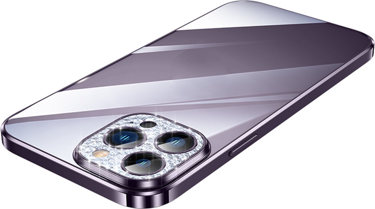 Sulada CrystalCover met Val- en Lensbescherming en kristallen voor iPhone 14 Pro paars