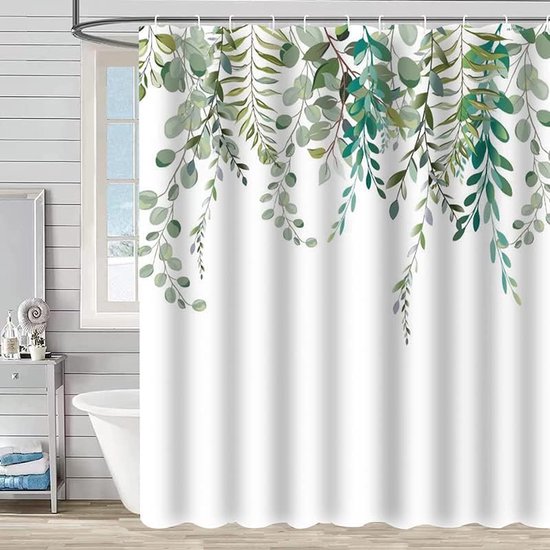 Douchegordijn 180 x 180 cm, waterdicht, wasbaar, badgordijn, groene