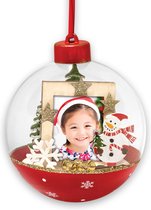 HAES DECO - Foto Kerstbal XL voor pasfoto 3,5 x 4,5 cm - Kerstbal Rood met Sneeuwpop - Rond 10 cm - Kerstdecoratie voor Binnen - LS448HS