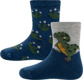 Ewers Kindersokken Ewers - Set / 2-Pack - Kleine Dino & Dino Voetstapjes - Grijs & Donkerblauw-19/22