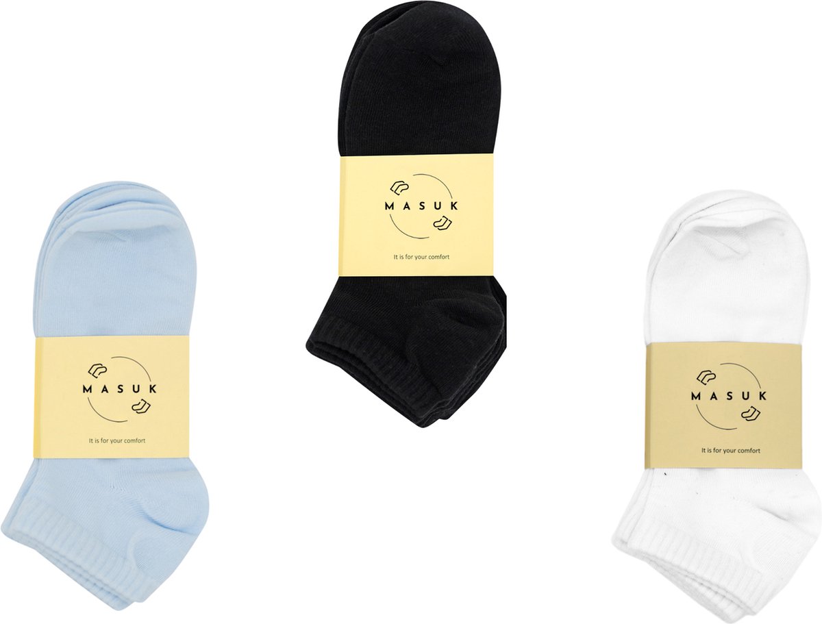 MASUK Unisex Sokken met Enkelbescherming – Katoenen Sportsokken Dames & Heren – Anti-Blaar & Ademend – Set van 3 Paar – Zwart, Blauw en Wit – Maat 36-39 — cadeau in Cadeau-ideeën - foto 6