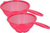 PlasticForte Keuken vergieten/zeef met steel - 2x stuks - kunststof - Dia 22/24 cm - fuchsia roze