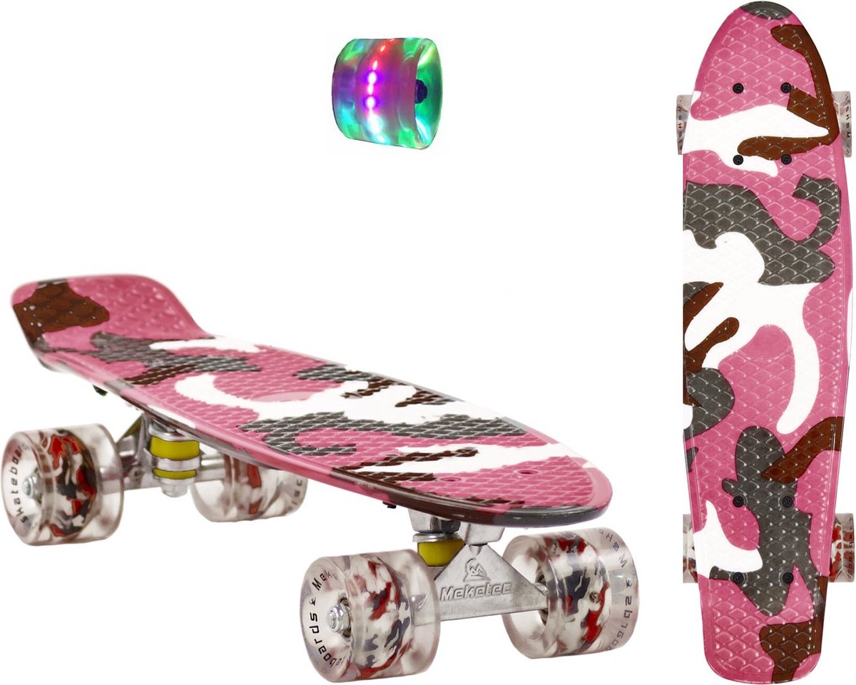 Sajan - Skateboard - LED - Penny board - Camouflage Roze - 22.5 inch - 56cm - Skateboard met Verlichting — afbeelding 10