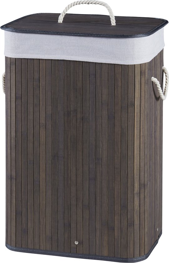 Panier à linge Salla bambou avec sac à linge 60x40x30 cm 72 L marron foncé et gris clair