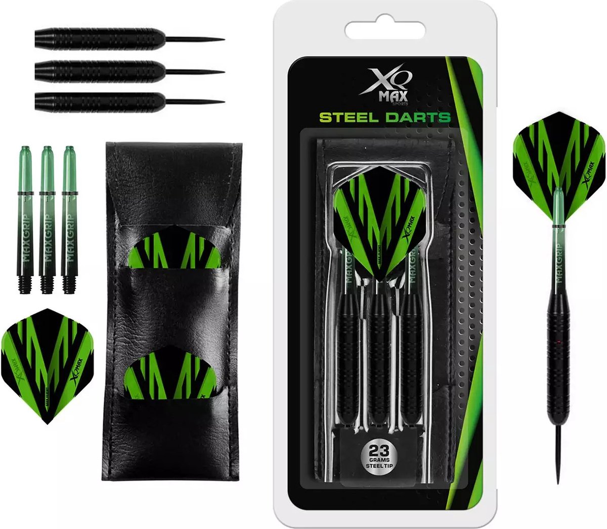 XQMax Black Coated Darts - Dartpijlen - 23 gram - zwart/groen