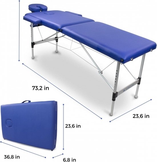 Mobiclinic CA-01 Light - Massagebed - Inklapbare Fysiotherapiebank - Mobiele Massagetafel - Massagelstoel - Hoofdsteun - Draagbaar - Aluminium - 186x60 cm - Kleur blauw