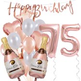 75 Jaar Verjaardag Cijferballon 75 - Feestpakket Snoes Ballonnen Pop The Bottles - Rose White Versiering