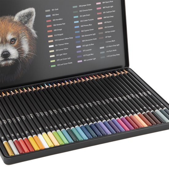 VAN NASSAU FINE ART Professional 120-Piece Colour Pencil Set in a Tin Presentation Box Wooden Pencils Drawing Set High Quality Colour Refills, for Children and Adults