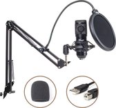 USB Microfoon bundel - Condensator Studiomicrofoon met Broadcast statief en Popfilter