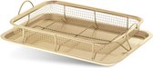 Rosmarino BakerGold Braadslede met Rooster & Bakplaat voor Oven - Braadslede - Ovenschaal Bakplaat met Grillmand - Ovenschaal - 2 Stuks - Goud