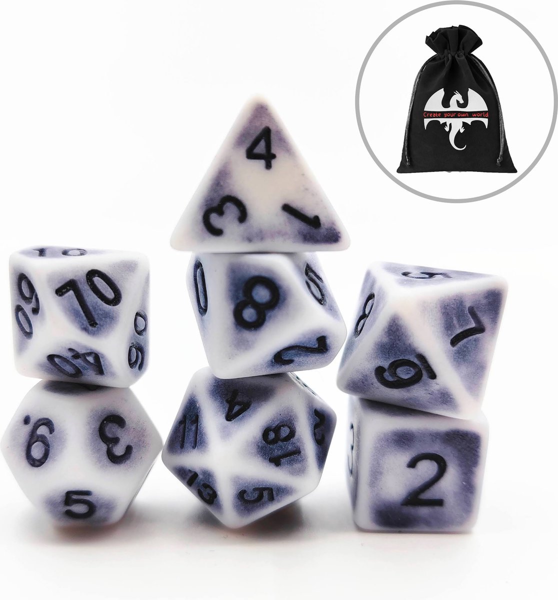 Lapi Toys - Dungeons and Dragons dobbelstenen - DnD - D&D - Polydice - 1 set (7 stuks) - Acryl - Wit - Blauw